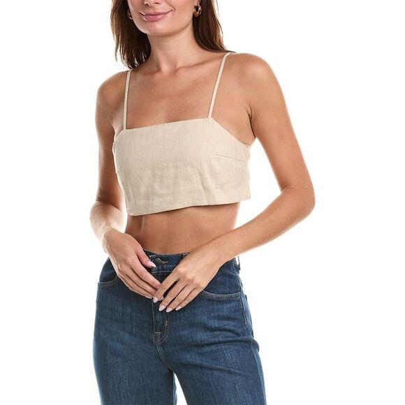 Hevron Womens  Tula Linen Crop Top, Brown - Picture 1 of 3
